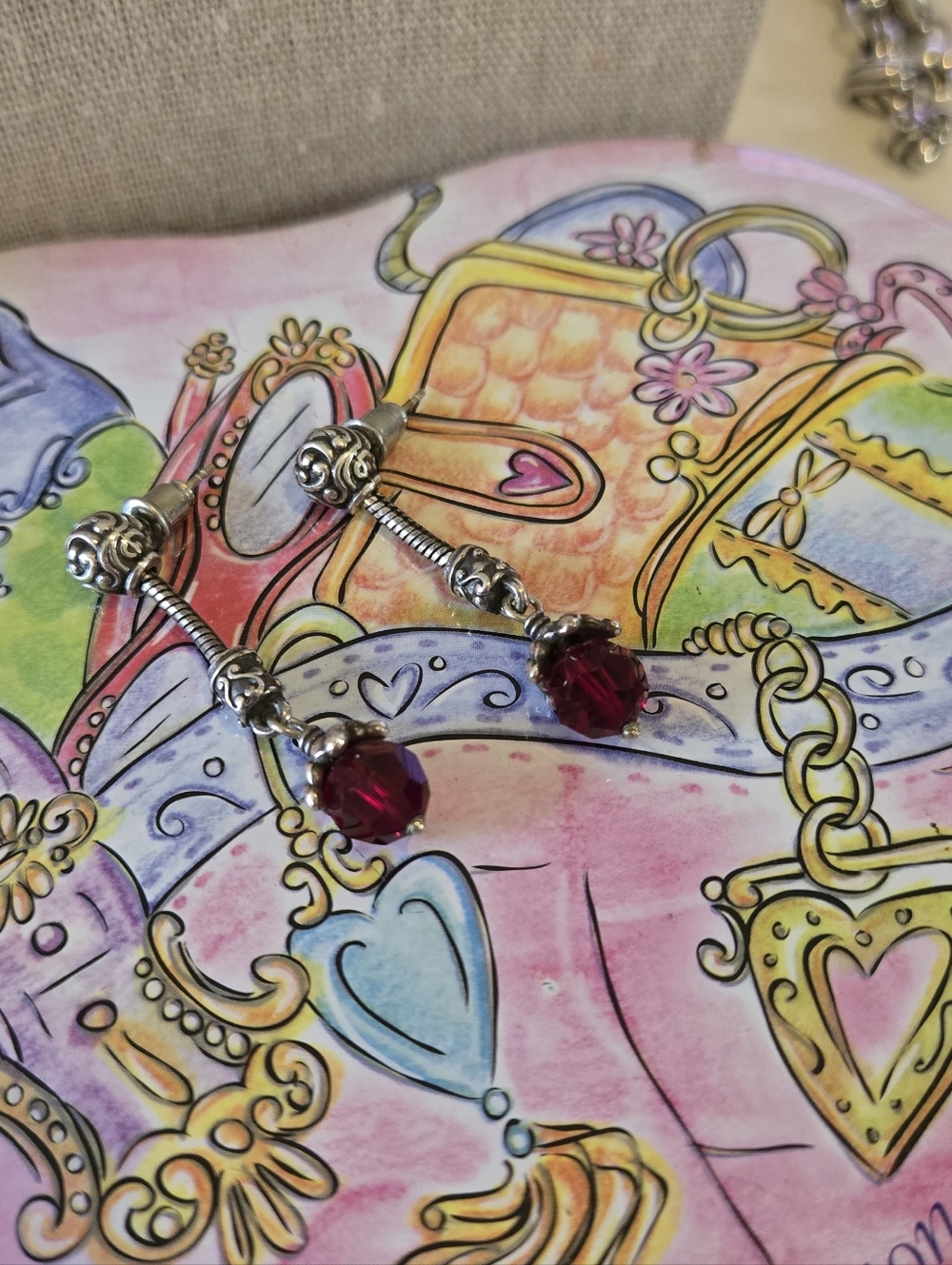 Brighton "Glass Mountain" Silver Drop Earrings with Deep Red Faceted Beads 1.5" - Picture 2 of 7